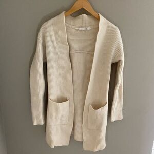 Athleta Wool and Cashmere Blend  Ivory Ribbed Cardigan Sweater with pockets
